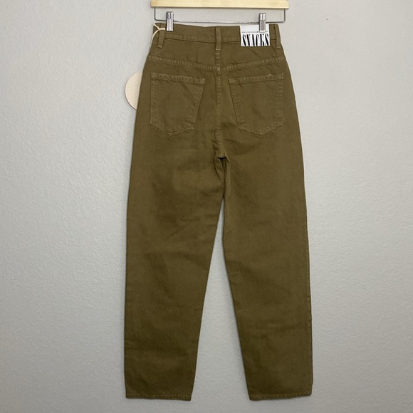 Mother Snacks High Waisted Double Stack Ankle Straight Leg Jeans Army Green 25 - Picture 4 of 14
